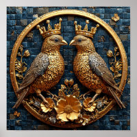 👑 Golden Birds Crown Mosaic Elegant Luxury Art