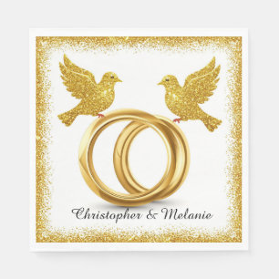 Golden Birds Embracing in Elegant Artistic Display Napkin