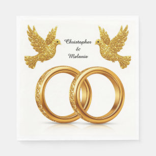 Golden Birds Embracing in Elegant Artistic Display Napkin