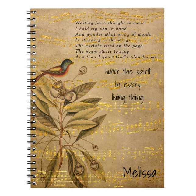 Golden Birdsong on Parchment Notebook (Front)