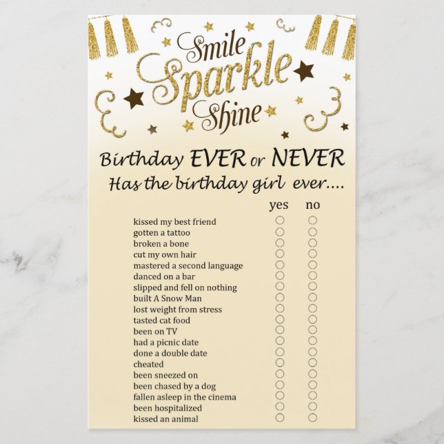 Golden Birthday Ever or Never Game (Front)