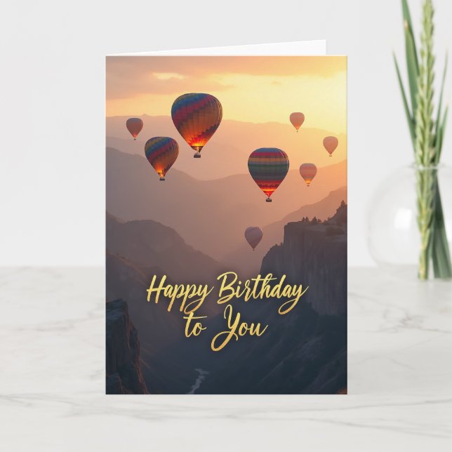 Golden Birthday Mountain Balloon Card (Front)