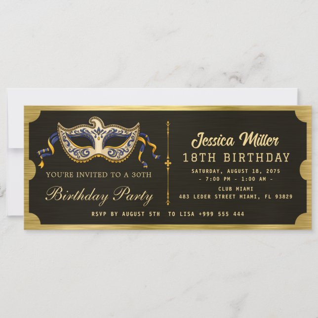 Golden birthday Party Ticket Invitation (Front)