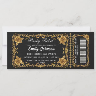 Golden Birthday Party Ticket Invitation 2026