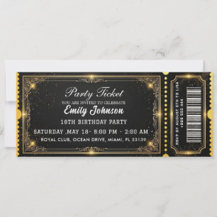 Golden Birthday Party Ticket Invitation 2026