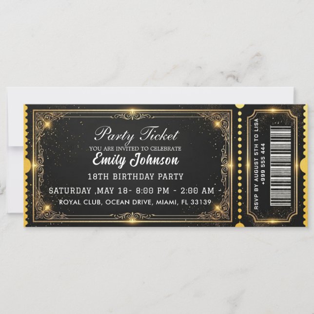 Golden Birthday Party Ticket Invitation 2026 (Front)