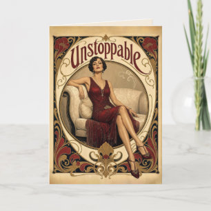 Golden Birthday Poised Woman in Art Nouveau Style Card