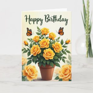 Golden Birthday Rose Pot Card