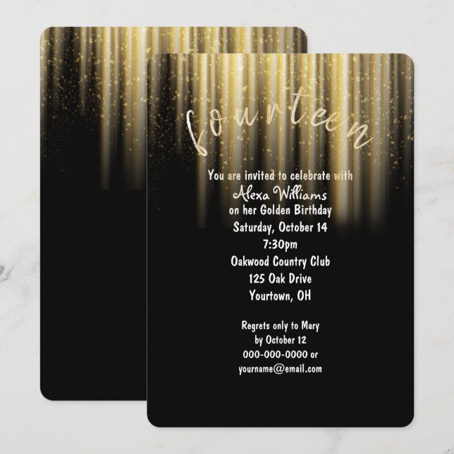 Golden Birthday sunbeams and glitter Invitation (Front/Back)