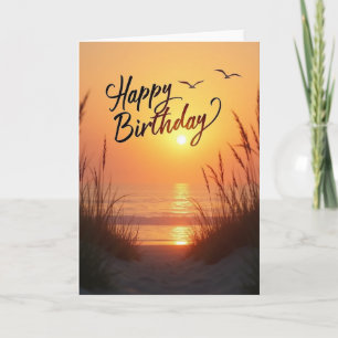 Golden Birthday Sunset Ocean Card