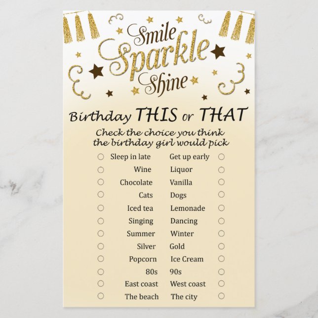 Golden Birthday This or That Game (Front)