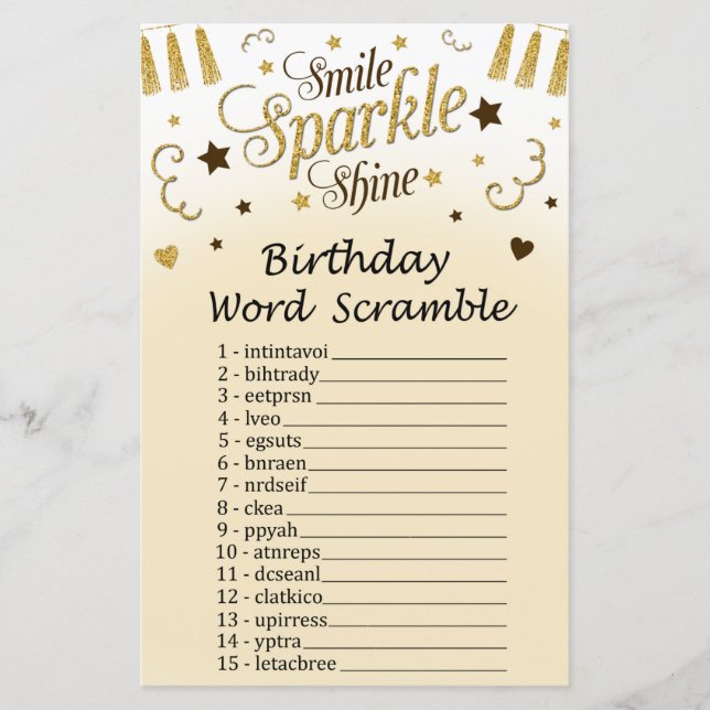 Golden Birthday Word Scramble Game (Front)