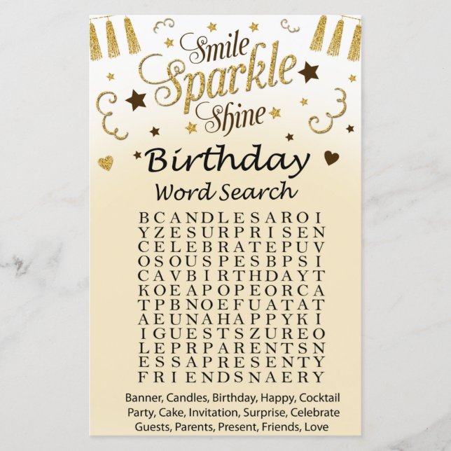 Golden Birthday Word Search Game (Front)