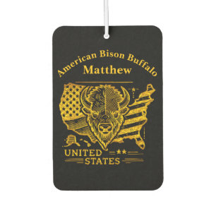 Golden Bison Illustration With USA Map and Flag Car Air Freshener