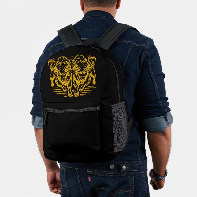 Golden Bison Running Across the Plains at Sunset Printed Backpack (Insitu (Model))