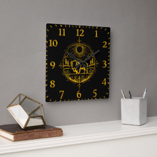 Golden Bison Standing in a Picturesque Landscape Square Wall Clock