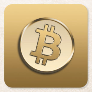Golden Bitcoin Paper Coaster - square
