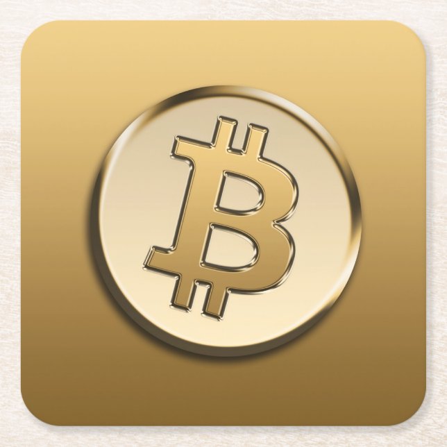 Golden Bitcoin Square paper Coaster (Front)
