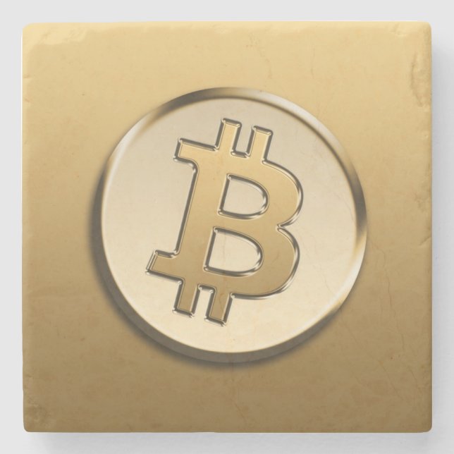 Golden Bitcoin Stone Coaster (Front)