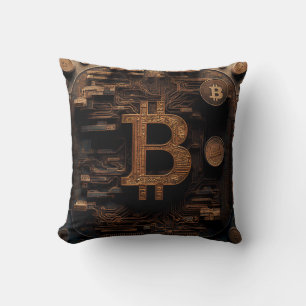 Golden Bitcoin Symbol Cryptocurrency Design Cushion