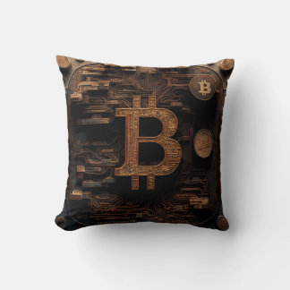 Golden Bitcoin Symbol Cryptocurrency Design Cushion