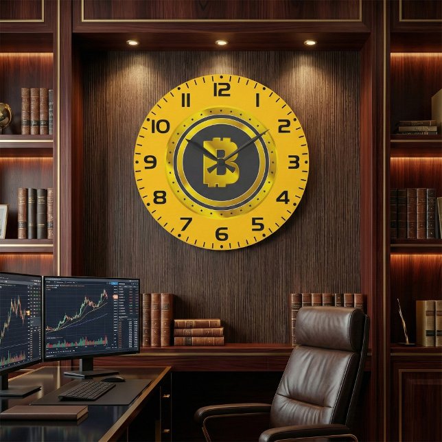 Golden Bitcoin Symbol Digital Currency Large Clock (Creator Uploaded)
