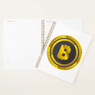 Golden Bitcoin Symbol Digital Currency Planner