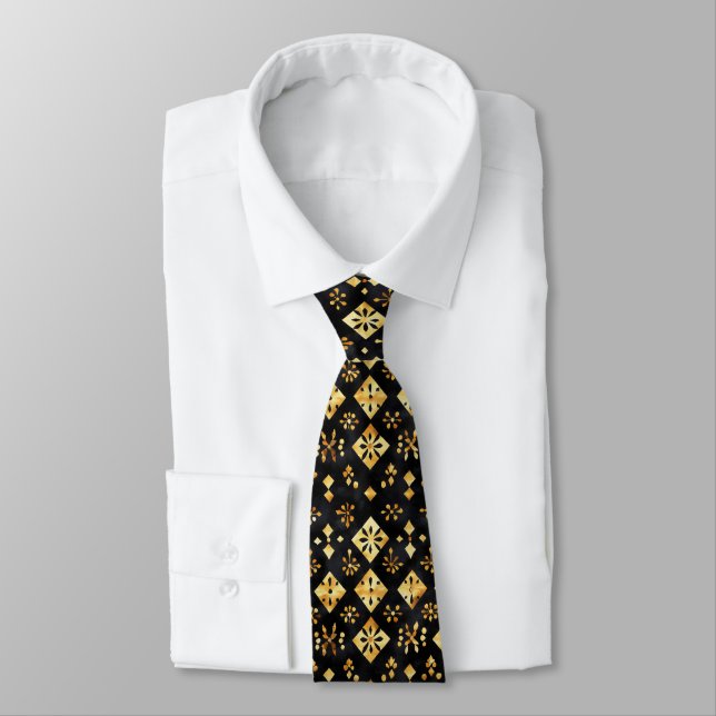 Golden Black Abstract Pattern Tie (Tied)