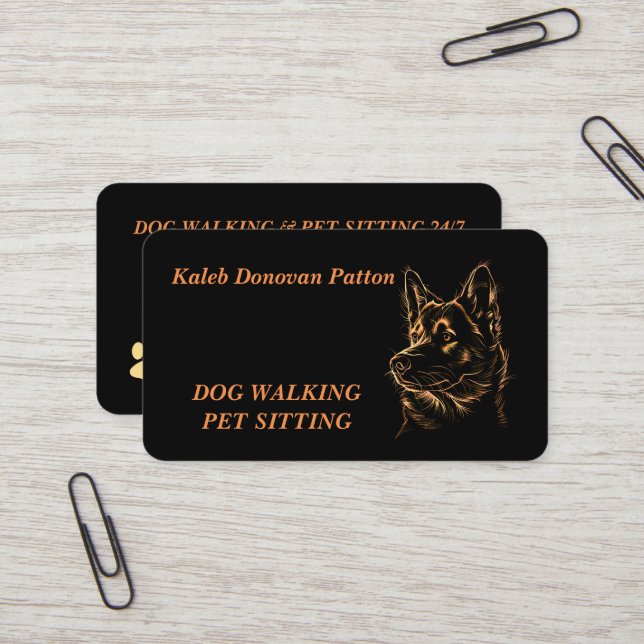 Golden Black Akita Dog Pet Sitter Walker Groomer Business Card (Front/Back In Situ)