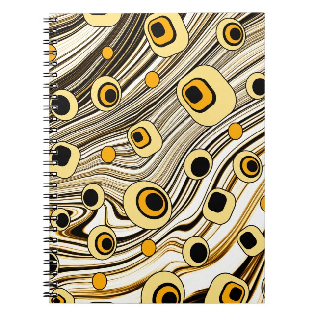 Golden Black and Yellow Retro Style Groovy Art Notebook (Front)