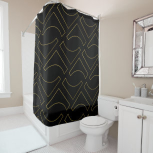 Golden Black Chic Geometric Minimal Shower Curtain
