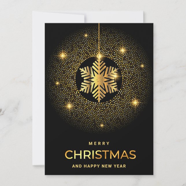 Golden Black Christmas Ornament Corporate Greeting Holiday Card (Front)