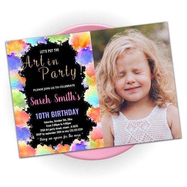 Golden Black Colours Paint Birthday With Photo Invitation (Creator Uploaded)