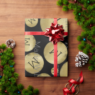 golden black custom name with initials wrapping paper