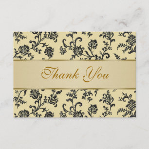 Golden black damask flowers Wedding Thank You Card