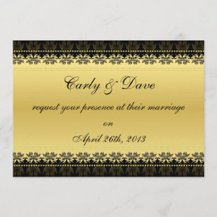 Golden Black Damask Wedding Invitation