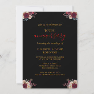 Golden Black elegant 50th wedding anniversary Invitation