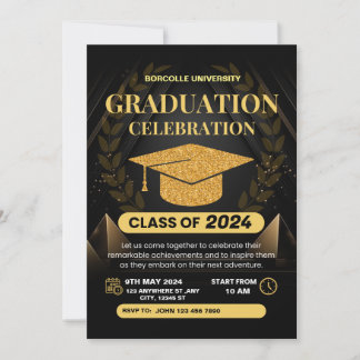 Golden Black Elegant Graduation Invitation 