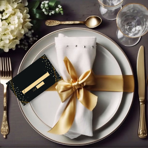 Golden Black Glitter Confetti Wedding Place Card
