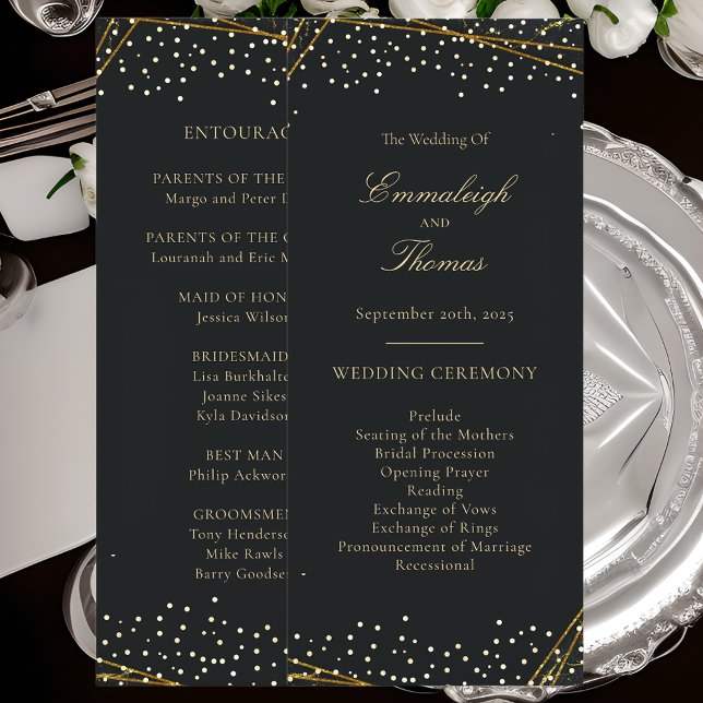Golden Black Glitter Confetti Wedding Program (Creator Uploaded)