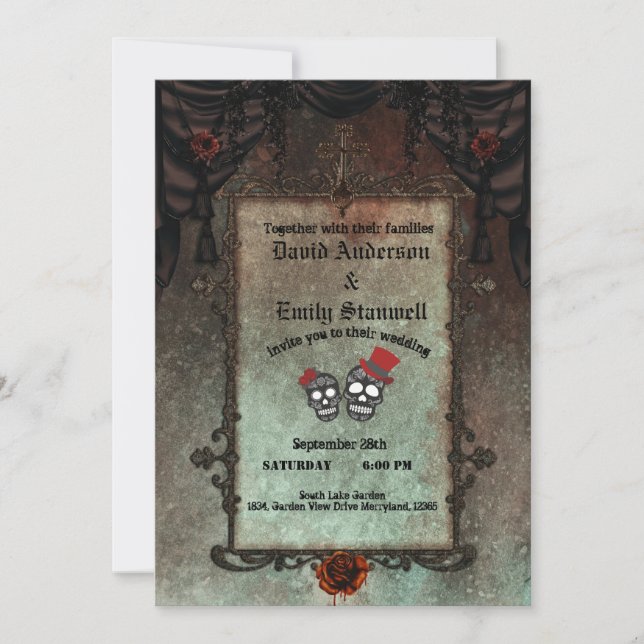 Golden Black Gothic Mirror Frame Halloween Wedding Invitation (Front)