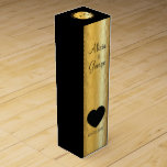 Golden black heart wedding wine box<br><div class="desc">Golden geometric design,  black heart,  couple names and date on black gold metallic wine box</div>