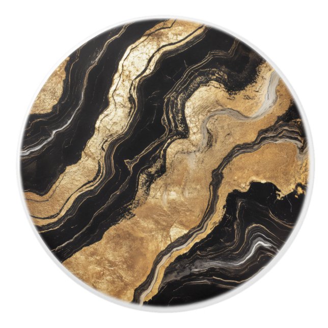 Golden Black Marble Pattern Ceramic Knob (Front)