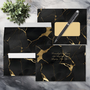 Golden Black Marble Wedding  Envelope