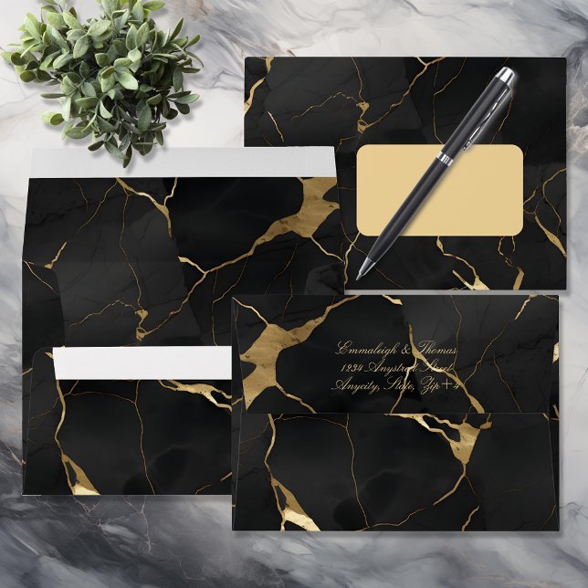 Golden Black Marble Wedding  Envelope (Creator Uploaded)