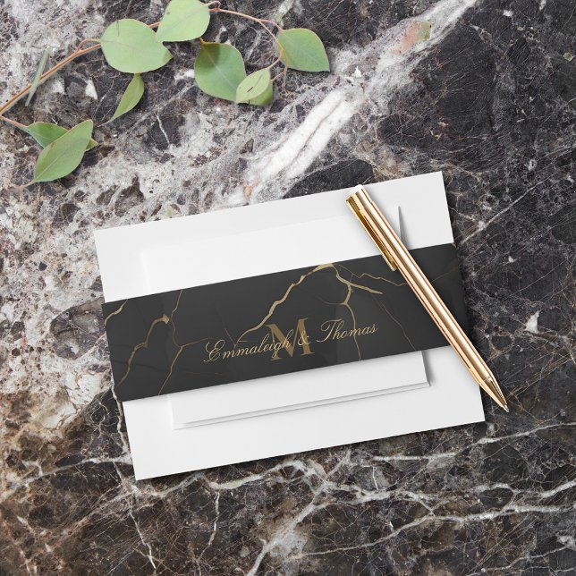 Golden Black Marble Wedding Invitation Belly Band (Creator Uploaded)