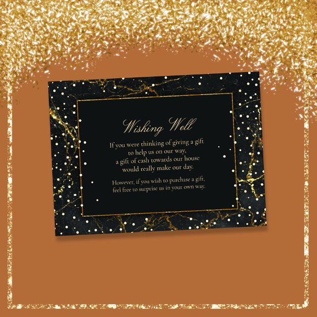 Golden Black Marble Wishing Well Wedding Enclosure Card (Creator Uploaded)