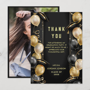 Golden Black Modern Graduation PHOTO Thank You Card