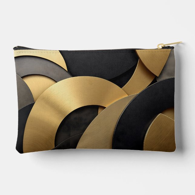 Golden & Black Overlapping Geometric Abstract Accessory Pouch (Back)