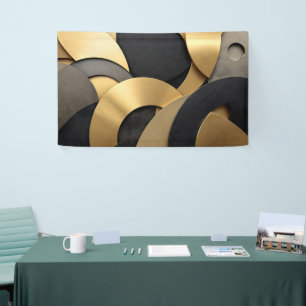 Golden & Black Overlapping Geometric Abstract Banner